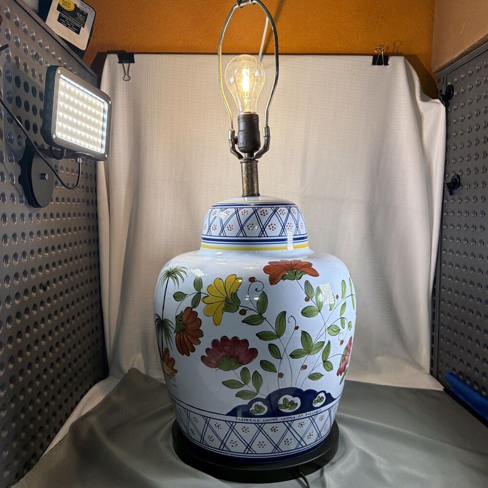 Vintage Frederick Cooper Hand Painted Floral Ceramic Grand Scale Table Lamp Base